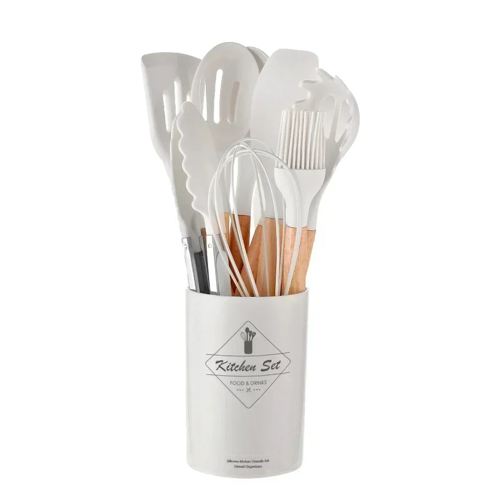 12-Piece Silicone Kitchen Utensil Set – Non-Stick Cooking Tools with Measuring Spoons