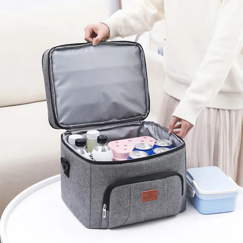 Double Layer Insulated Lunch Bag with Shoulder Strap – Large Capacity Picnic & Travel Tote